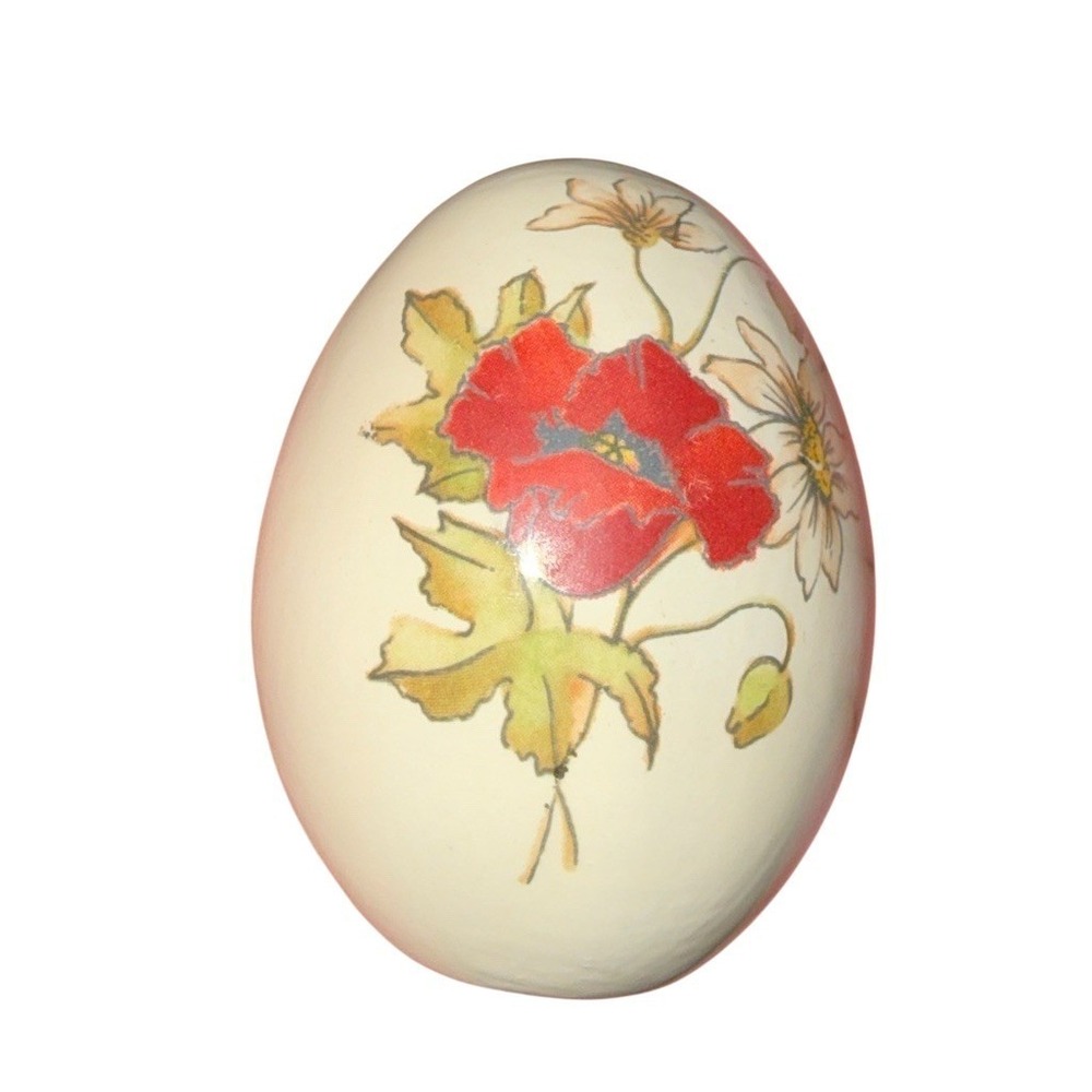 Unbranded Mini Hand Painted Floral Egg Shape Red Poppy 3 in Mother's Day